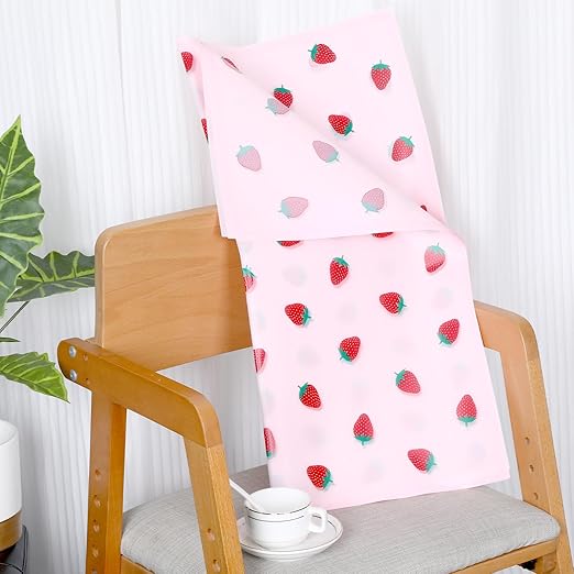 20 Sheets Bouquet Wrapping Paper, 22.4Inch Pink Strawberry Pattern Flower Floral Wrapping Paper Pink Floral Paper for Bouquets Kit, Waterproof Decorations with Ribbon for DIY Crafts Wedding Birthday Party