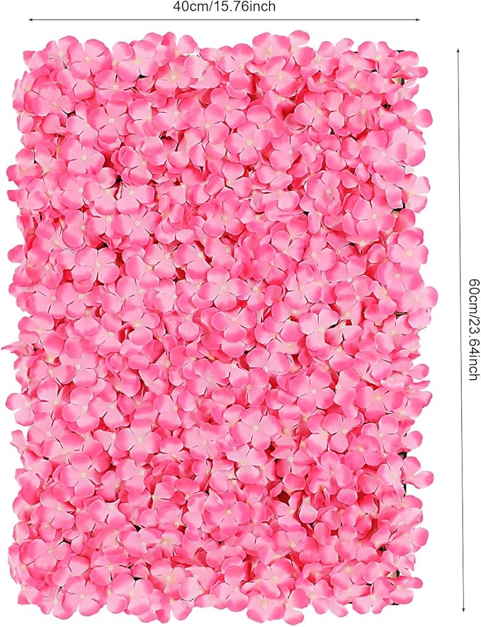 10 PCS Flower Wall Panel 24" x 16" Artificial Flowers Wall Decoration Decorative Hydrangea Flower Panels Walls for Home Party Wedding Christmas Festival Photo Backgdrop Decor (10 PCS, Pink)