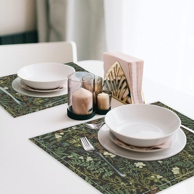 Vintage Botanical Placemats Set of 6, 17x12 Inch Rustic Farmhouse Retro Plant Green Nature Art Print Table Mats for Home Party Kitchen Dining Decor