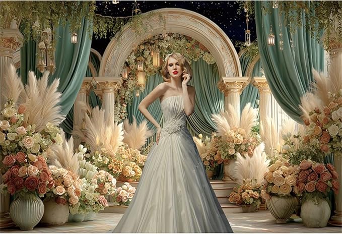 Baocicco Flower Wedding Backdrop 12x10ft Dreamy Fantasy Arch Door Roman Column Background Bride to Be Bridal Shower Decorations Anniversary Ceremony Backdrops for Photography Banner Photo Booth