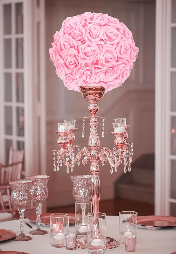 IPOPU Artificial Rose Flower Heads, 100pcs Real Looking Light Pink Foam Fake Roses for DIY Wedding Baby Shower Centerpieces Arrangements Party Tables Home Decorations (Light Pink, Stemless)
