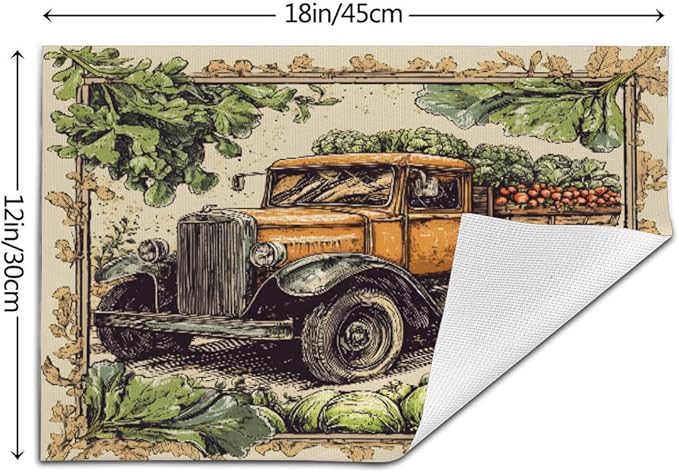 PVC Placemats Set of 4 Wipeable Table Mats Washable Heat Resistant Non Slip Vinyl Dining Table Mat for Kitchen Indoor Outdoor Patio Farmhouse Place Mats Retro Fall Truck Decorative