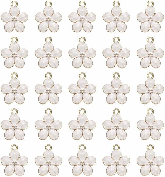 MECCANIXITY Enamel Charm Cherry Blossom Alloy Cute Small Flower Charm Gold Plated Pendant for Jewelry Making