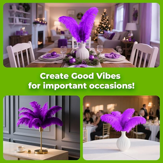 Piokio 20 pcs Natural Purple Ostrich Feathers 12-14 inch(30-35 cm) Bulk for Wedding Party Centerpieces, and DIY Clothes Decoration, Gatsby Decorations