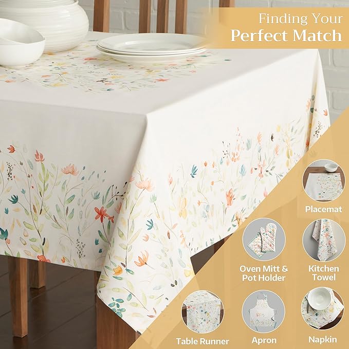 Maison d' Hermine Table Cloth Rectangle Table 100% Cotton 70 x 108 Inches Tablecloth Reusable Decorative Everyday Use for Dining Room, Farmhouse, Home, Party, Festive & Wedding Spring Summer - Colmar