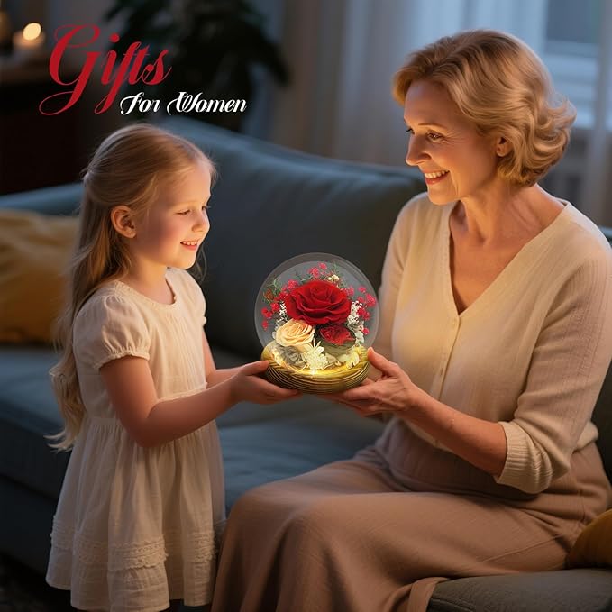 Preserved Flowers Birthday Gifts for Women Preserved Rose in Glass Dome Forever Fresh Flowers for Delivery Prime Red Eternal Rose Gifts for Her Valentines Day Anniversary for Wife Girlfriend