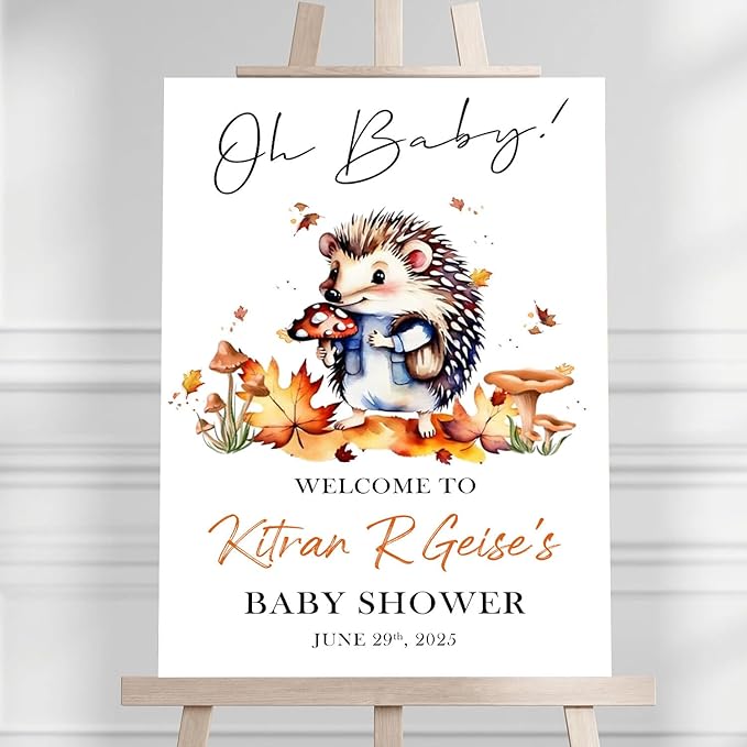 Personalized Baby Shower Welcome Sign For Outdoor, Custom Hedgehog Baby Shower Signs Decorations, GenGender Reveal Party signs, Mushroom Decoration Theme