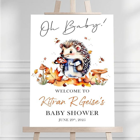 Personalized Baby Shower Welcome Sign For Outdoor, Custom Hedgehog Baby Shower Signs Decorations, GenGender Reveal Party signs, Mushroom Decoration Theme