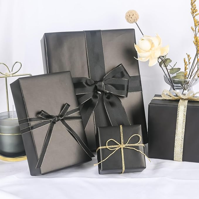 NESCCI Matte Metal Black Wrapping Paper, Solid Color Paper,Gift Wrapping Paper,Perfect for Wedding,Valentine's Day,Birthday, Christmas,Baby Shower,DIY Bouquet (17.5 Inches X 32.8 Feet)