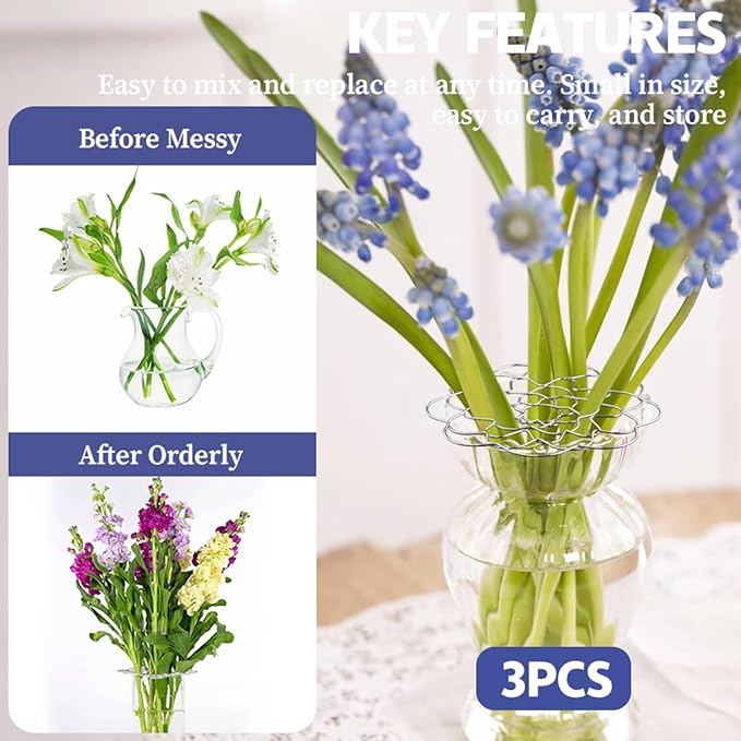 Wolfride 3Pcs Flower Arrangement Holder, Arranger Floral Organizer Floral Grid Holder Flower Frog Tool Wire Flower Arranging Tool for Vase Stems Bouquets(4'', 5'', 6'' Dia)