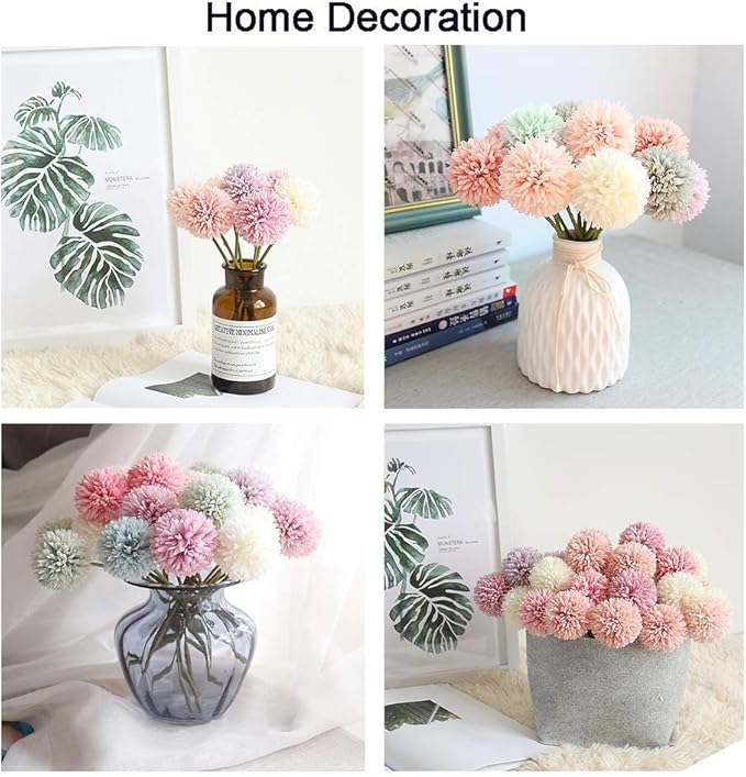 10Pcs Artificial Fake Flower Plants Silk Chrysanthemum Ball Hydrangea Arrangements Wedding Bouquets Decor Home Kitchen Garden Party Table Floral Centerpieces DIY(Dark Pink)