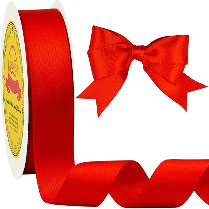 Double Face Satin Ribbon 7/8 inch X 25 Yards Polyester Red Ribbon for Gift Wrapping Very Suitable for Weddings Party Hair Bow Invitation Decorations and More