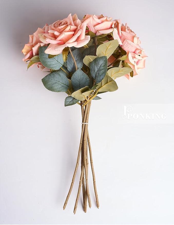 3.1"(8cm) Manta Rose Artificial Flower 7pcs Realistic Faux Silk Roses Fake Flowers Bouquets Arrangements Decor for Wedding Spring Mother's Day, Home Table Decorations, Light Pink Flower