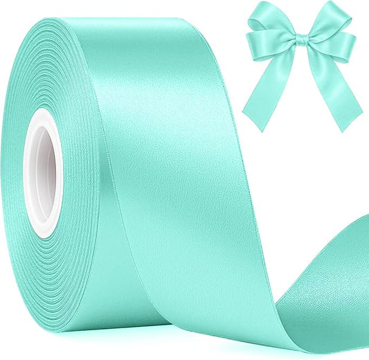 Fullive Mint Blue Ribbon for Gift Wrapping, 1 1/2 Inch 30Yards Ribbons for Crafts, Polyester Solid Satin Ribbon for Flower Bouquet Easter Birthday Christmas Decorations Floral Arrangements DIY Bows