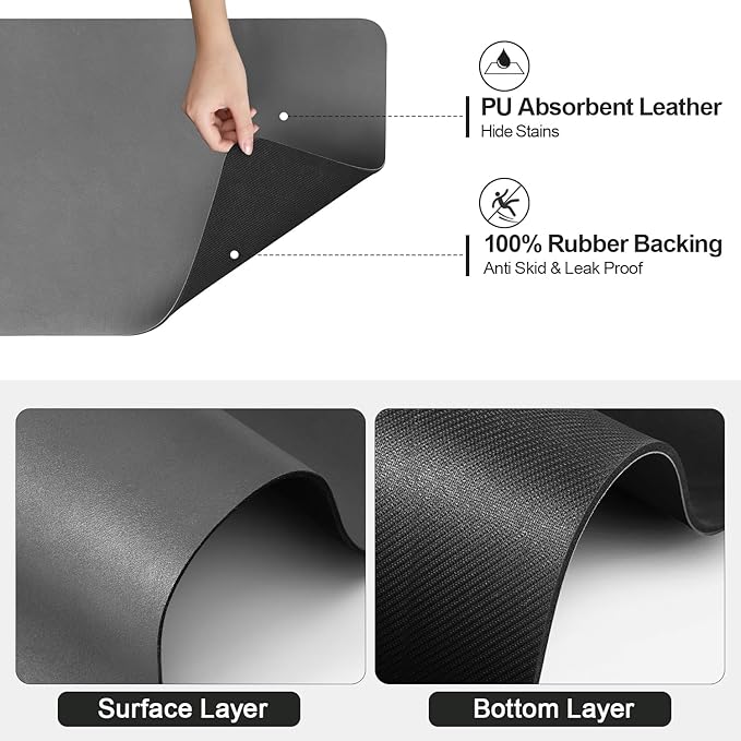 Dish Drying Mat for Kitchen Counter | Coffee Bar Mat for Countertops | Heat Resistant Drainer Mat with Non-slip Rubber Backed | Hide Stain Kitchen Absorbent Draining Mat | Dark Grey 18"x24"