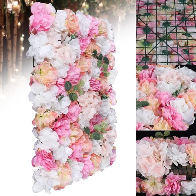 12 Pcs Artificial Flower Wall Panels 60x40cm Silk Hydrangea Wall Panel Flowers, Rose Wall Panel Artificial Flowers Wall Decor 3D Flower Wall Panel Silk Flowers