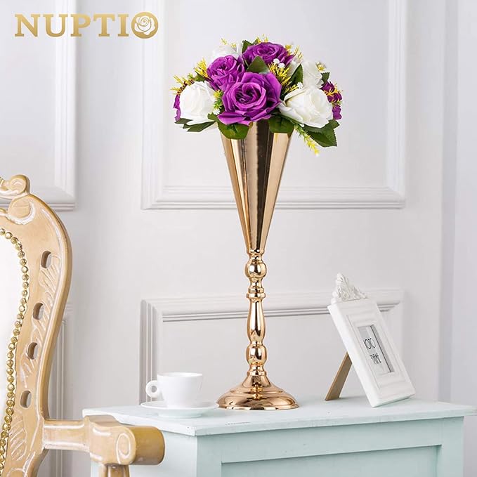 NUPTIO Flower Centerpieces for Wedding Tables: Purple & White Artificial Flower Ball Arrangement for Christmas Thanksgiving Party - 2 Pcs Fake Floral Rose for Bridal Shower Decor