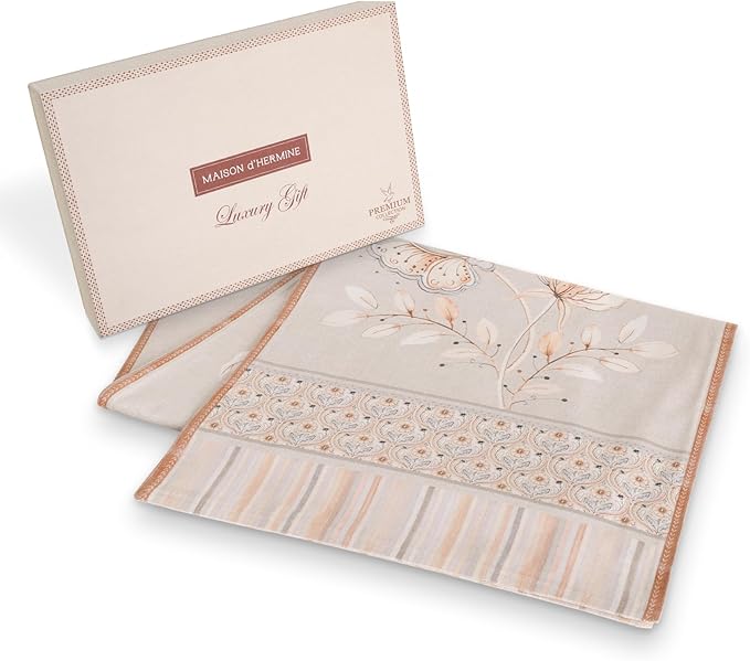 Maison d' Hermine Tablerunners 100% Combed Cotton Premium Decorative Tablerunner Table Cover, Dinner, Wedding & Dining, Society Florals, Double Layer - (14.50"x72")