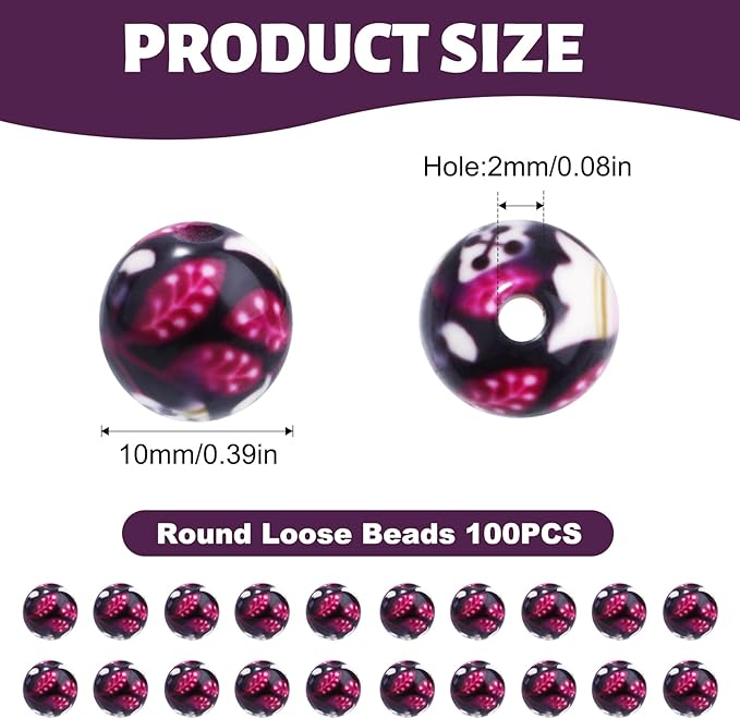 100 PCS 10mm Resin Beads Bulk for Bracelet Making Kit, Colorful Round Loose Beads for Jewelry Earring Necklace Rings Art Craft DIY Projects
