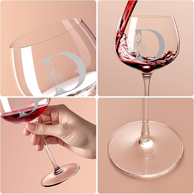 Personalized Gifts for Women, Monogrammed A-Z Wine Glass Customized Gift, Unique Christmas Birthday Gifts for Women Her Mom Friend Sister Wife Daughter Nurse (D)