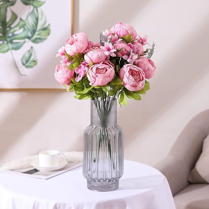 Duovlo Springs Flowers Artificial Silk Peony Bouquets Wedding Home Decoration,Pack of 1 (Spring Light Pink)