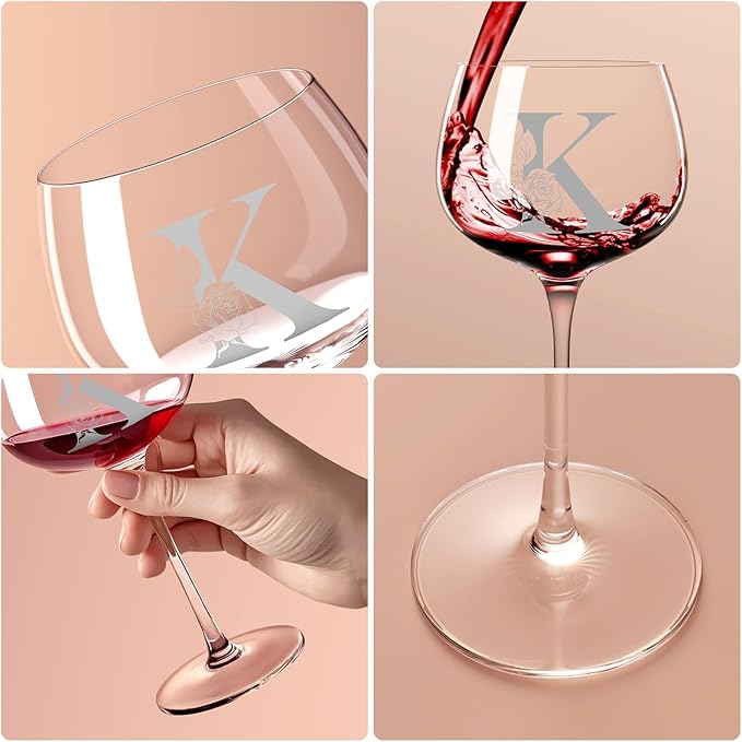 Personalized Gifts for Women, Monogrammed A-Z Wine Glass Customized Gift, Unique Christmas Birthday Gifts for Women Her Mom Friend Sister Wife Daughter Nurse (K)