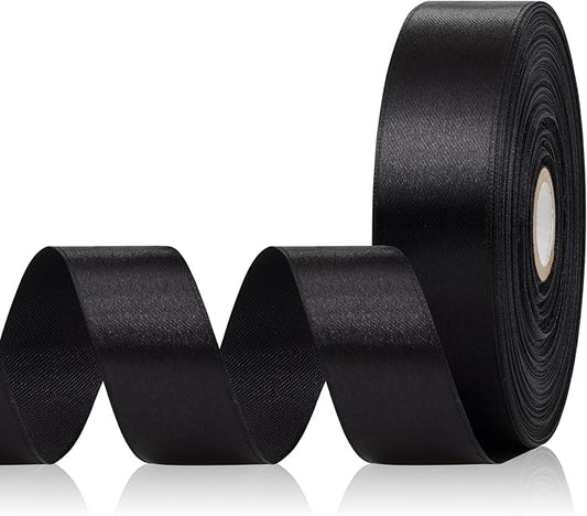 Black Satin Ribbon 1 Inch, 60 Yards Fabric Ribbon for Gift Wrapping, Hair, Crafts, Graduation Wreaths, Flower Bouquet, Invitation Cards, Halloween