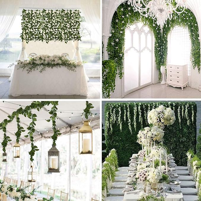 168 feet Artificial Vines Greenery Garland Fake Hanging Leaves Faux Foliage Plants for Wedding Party Garden Home Kitchen Office Wall Decorations (Watermelon/24 Strands)