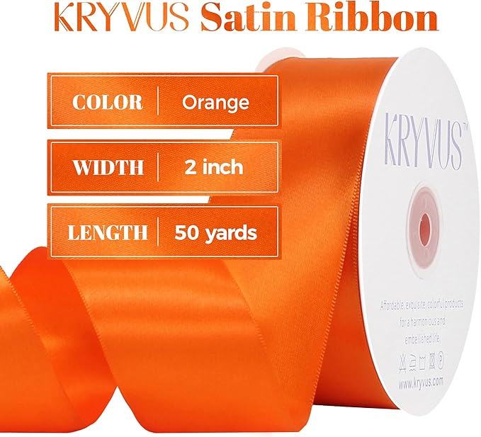 Orange Satin Ribbon, Double Faced 2 Inch X 50 Yards Orange Ribbon, Premium Satin Ribbon for Gift Wrapping, Crafts, Hair Bow Making, Sewing, Flower Bouquet, Wedding Party Decor