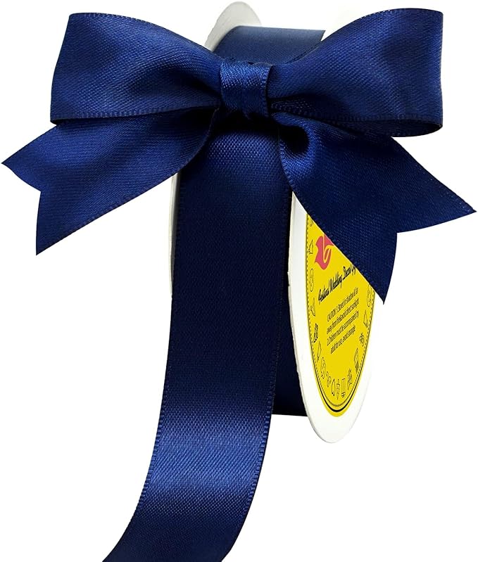 Double Face Navy Blue Satin Ribbon 7/8 inch X 25 Yards Polyester Navy Blue Ribbon for Gift Wrapping Very Suitable for Weddings Party Invitation Decorations and More