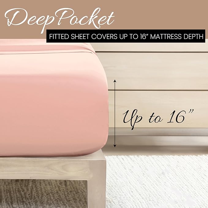 Linen Market Brushed Microfiber King Sheet Set 4 Piece – Oeko-TEX Certified Ultra Soft & Wrinkle-Free - 16" Deep Pocket Sheets - Easy Care King Size - Blush