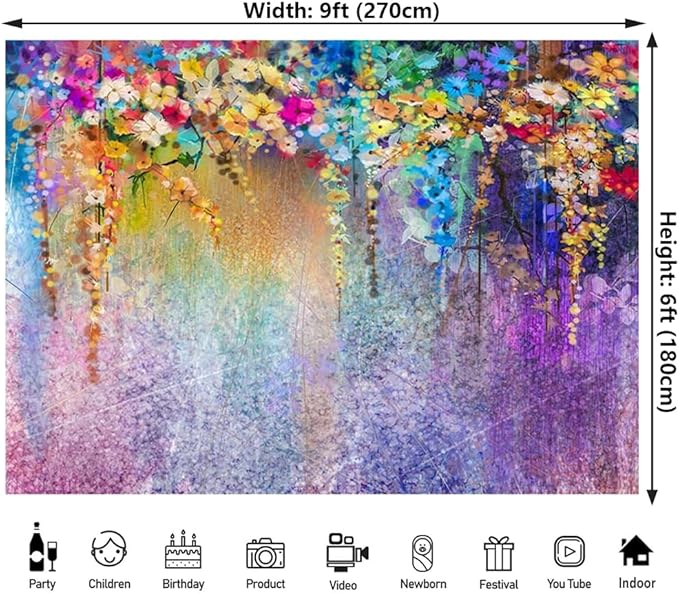 9x6ft Purple Abstract Flower Backdrop Watercolor Painting Photography Background for Wedding Bridal Shower Birthday Party Portrait Shooting Video Studio Props