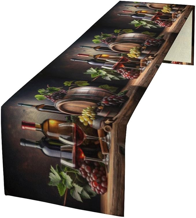 Red Wine Themed Retro Table Runner, Table Dresser Runner, Kitchen Dining Table Runners for Indoor Outdoor Holiday Decor 13" x120