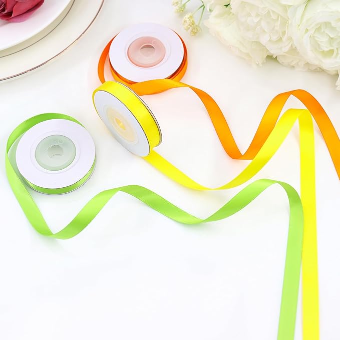 Rainbow Ribbon 12 Color Double Face Solid Color Satin Ribbon for Gift Wrapping, Flower Bouquet, Wedding Birthday Pride Party Decoration, DIY Crafts, 3/8" X 5 Yard Each Total 60 Yds Per Package
