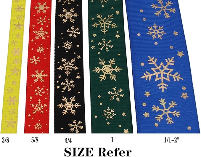 Gold Printing Snowflake Grosgrain Ribbon 25 Yard Each Roll 100% Polyester Woven Edge (3/8", Royal Blue)
