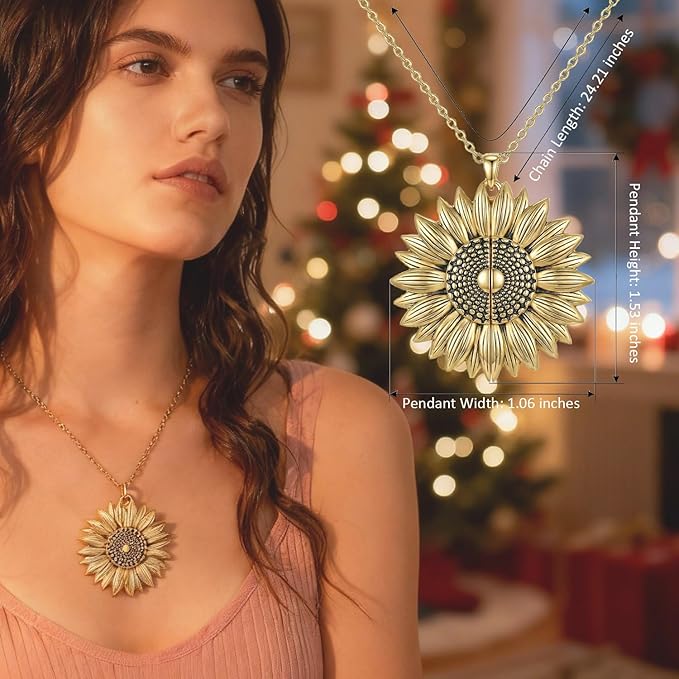 Christmas Gifts Forever Sunflower Gifts for Women Girlfriend Wife Mom, You are My Sunshine Necklace Gift Box for Birthday Wedding Mother's Day Xmas Present Sunflower Jewelry Home Decor
