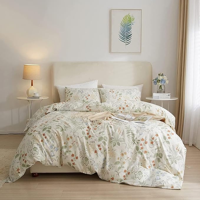 Garden Floral King Comforter Set Chic Flower Leaves Print Floral Bedding Comforter Fluffy Soft Vintage Style Aesthetic Comforter King with 2 Pillowcases Botanical Cottagecore Comforter for All Seasons
