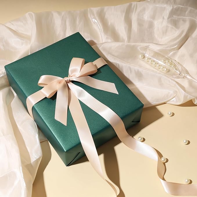 LaRibbons Green Wrapping Paper, 30 Inch x 33 Feet, Solid Color Pearly-Lustre Christmas Gift Wrap Paper Jumbo Rolls, Perfect for Holiday, Wedding, Valentine's Day, Birthday