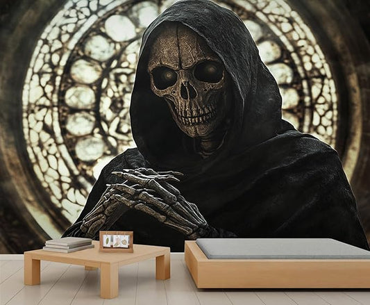 Gothic Skeleton Wall Mural, Dark Fantasy Skull 3D Wall Murals, Medieval Gothic Wallpaper Mural, for Living Room Bedroom Large Wallpaper Indoor Decor 197" W x124.8 H
