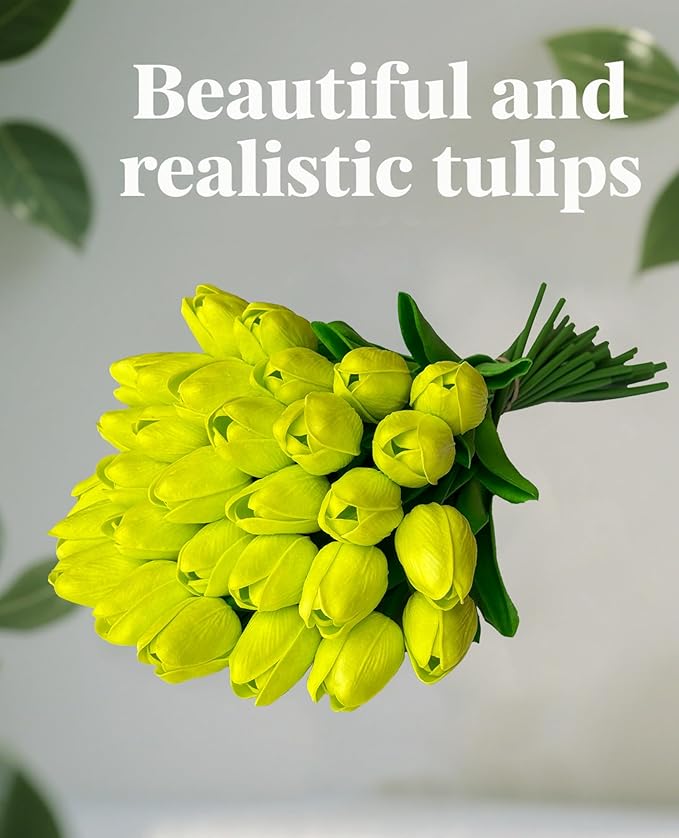 Fake Tulips Flowers 15 Pcs PU Artificial Flower Real Touch Tulip for Home Party Wedding Floral Arrangement Centerpiece Table Party Decoration