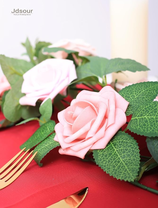 25pcs Artificial Flower，Real Looking Foam Roses w/Stem for DIY Wedding Bouquets Centerpieces Bridal Shower Party Decor-Shades of Dusty Pink