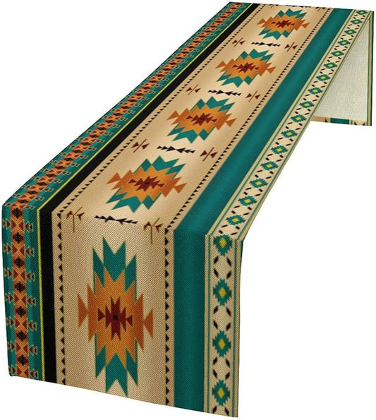 Aztec Southwest Table Runner, Ethnic Style Design Geometric Triditional Kitchen Table Runners Table Setting Decor for Garden Farmhouse Wedding Party Holiday Dinner Home, 13x90 Inch