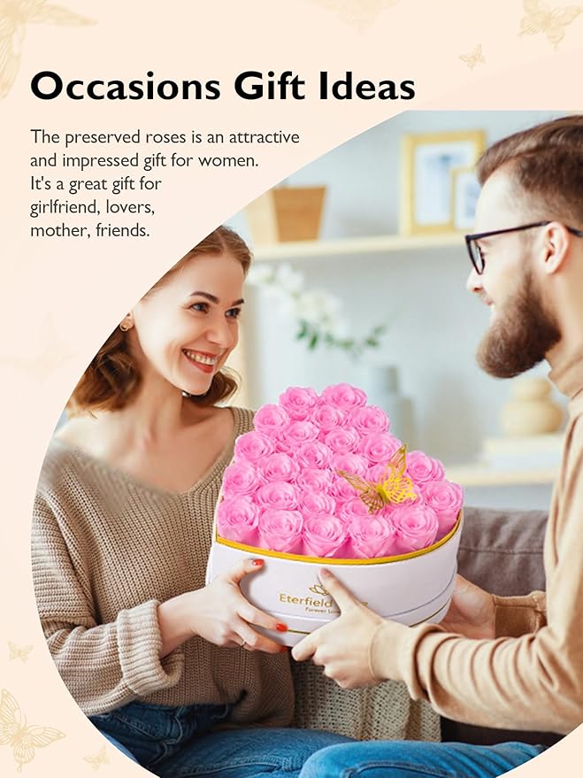 Eterfield 27 Forever Flowers in Heart Shape Box, Preserved Roses That Last a Year Preserved Flowers Birthday Gifts for Her Mom Women Wife Anniversary Valentines Day Mothers Day Christmas, Light Pink