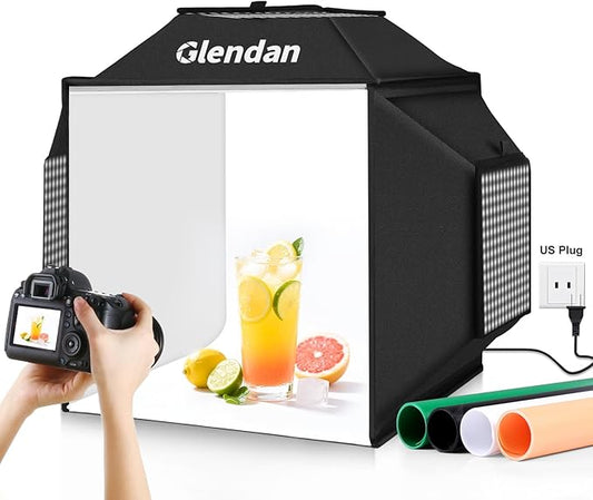 Glendan Light Box for Photography: 16"x16" Portable Photo Studio Soft Box with 480 LED Light - Photo Booth Box with 4 Color Backdrops for Jewelry Product Photography