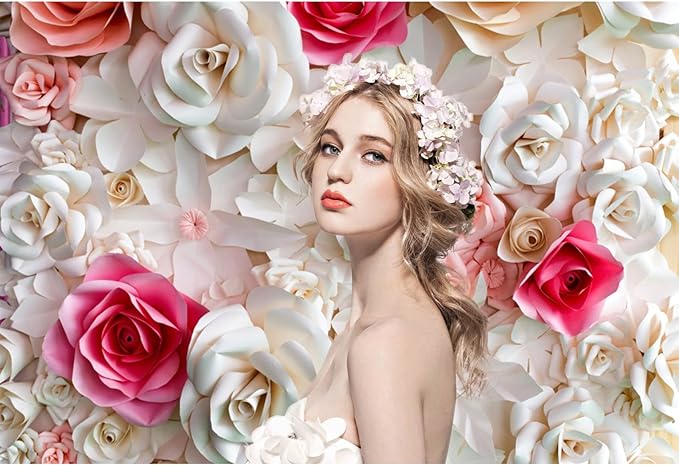 Baocicco 12x10ft Pink and White Paper Flowers Background Photography Backdrop Paper Flower Wall Gorgeous Wedding Flower Backdrops Beautiful Bride Baby Newborn Kids Background Props Portraits Booth