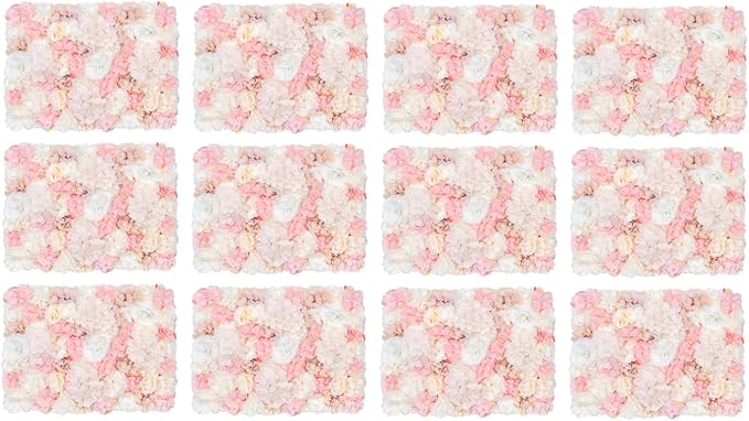 Flower Wall Backdrop Decor - 12 Pcs 24x16 Inch Pink Hydrangea Panels - 3D Silk Floral Wall Decor - Modular Wedding Backdrop for Party Baby Shower
