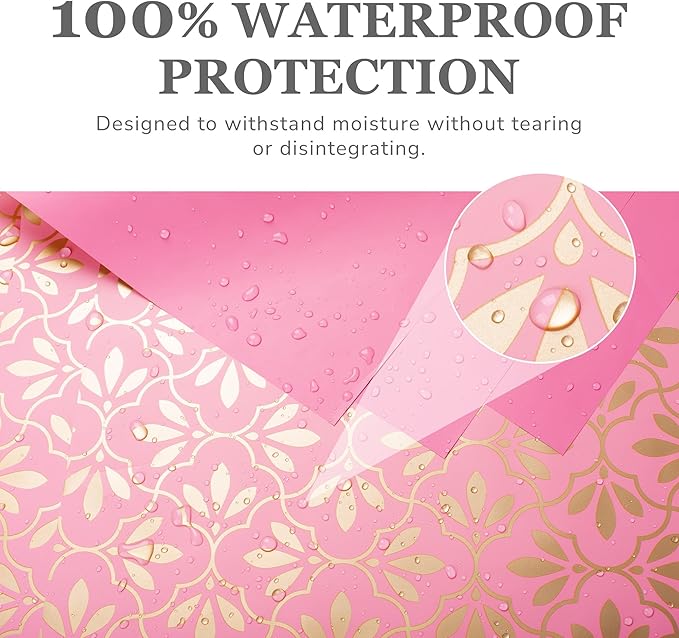 the florist Supply 20 Sheets Premium Flower Wrapping Paper | Waterproof Flower Wrapping Paper for Bouquets | Double Sided Floral Bouquet Sheets | DIY Gifts Isabella Light Pink/Gold