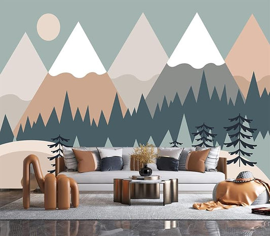 Eierme-Baby Mural Photo Wallpapers with Mountains Sun Trees Peel and Stick 137" x 102"