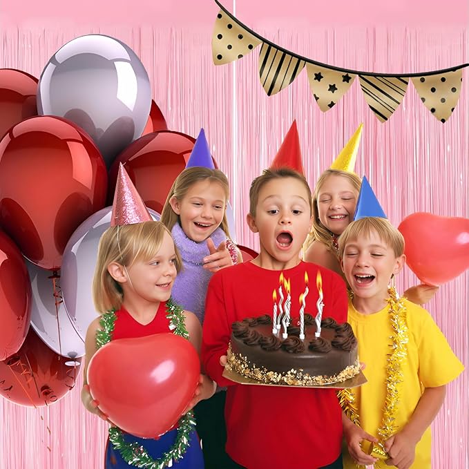 Keyali 2 Pack 3.3 * 8.3 ft Foil Curtain Metallic Tinsel Fringe Curtains Photo Booth Props Backdrop for Birthday Wedding Engagement Baby Shower Christmas Holiday Celebration Party，Pastel Pink