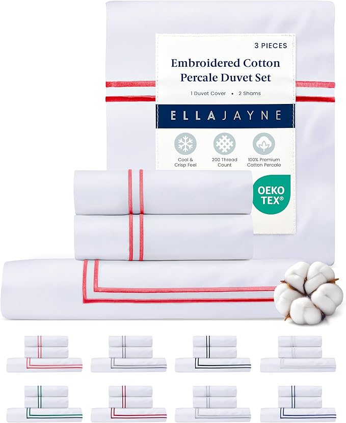 Ella Jayne Duvet Cover Queen Size (3 Pieces), 100% Cotton Percale, Full/Queen, Soft, Breathable & Lightweight, Including Duvet Cover (1 Piece) 90 x 90 Inches with 2 Pillow Shams (Pink Design)